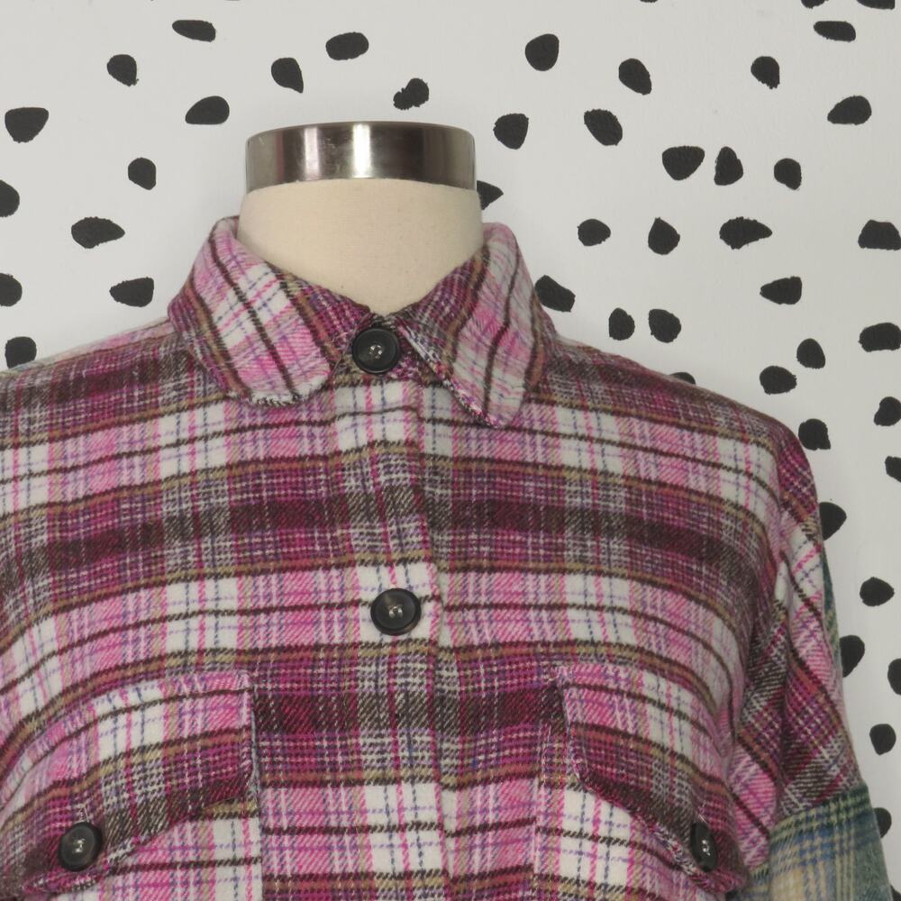 Nasty Gal Pink Plaid Print Longline Button Down  Shacket - Picture 4 of 10